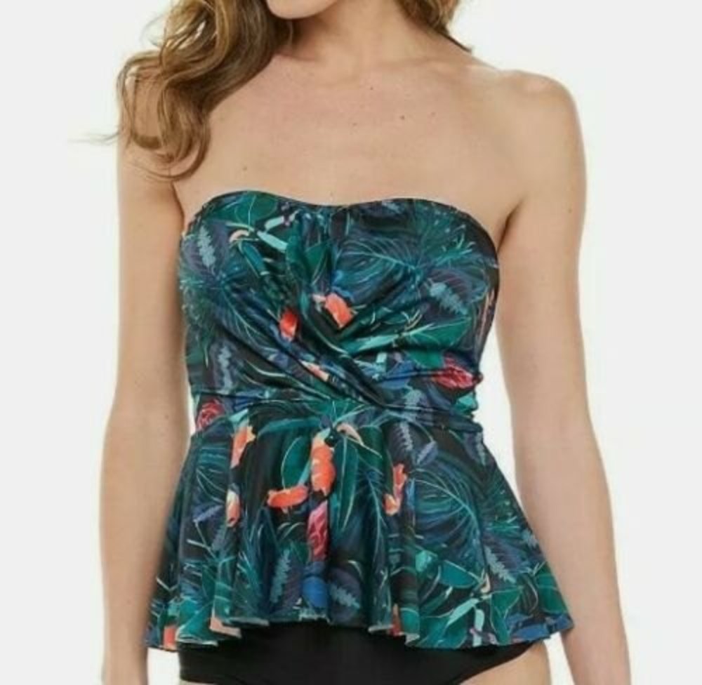 Nicole Miller Studio Green Floral Twist Peplum Tankini & Bottoms - NWT - Size S